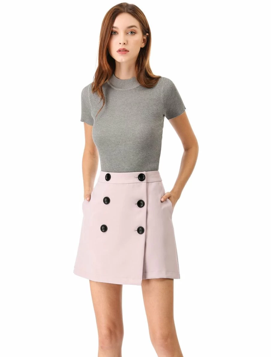 Women's High Waist A-Line Mini Skirt with Button Front - Knee-Length Flared Denim Skirt