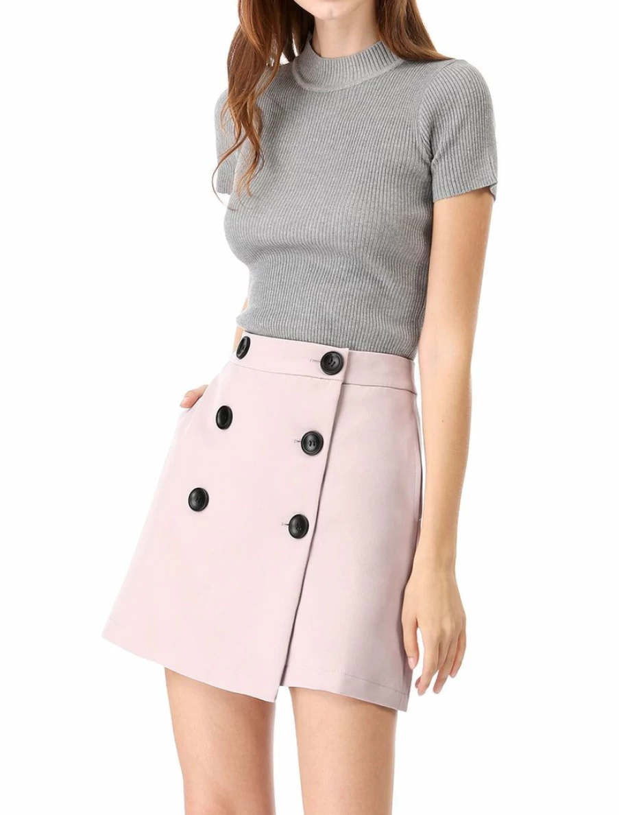 Women's High Waist A-Line Mini Skirt with Button Front - Knee-Length Flared Denim Skirt