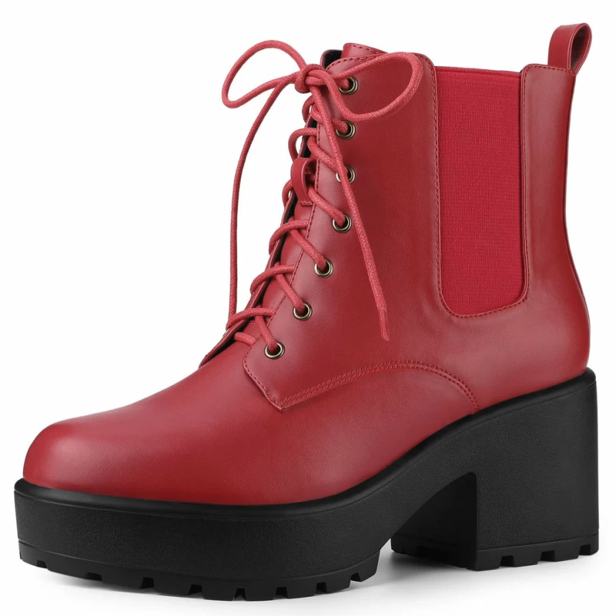 Allegra K Women's Chunky Chelsea Boots Lace-Up Ankle Combat Boots with Platform Sole