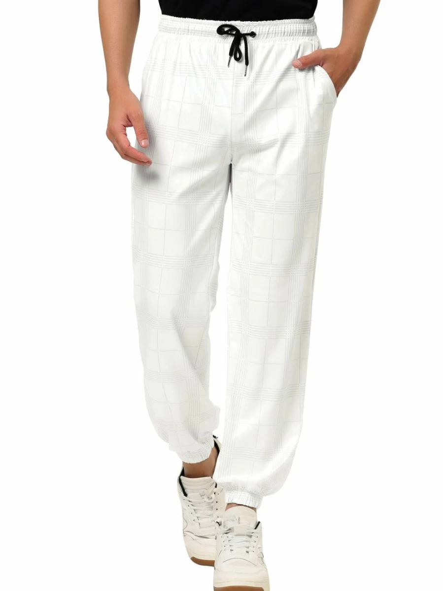 Men's Slim Fit Plaid Jogger Pants Casual Athletic Track Sweatpants with Drawstring