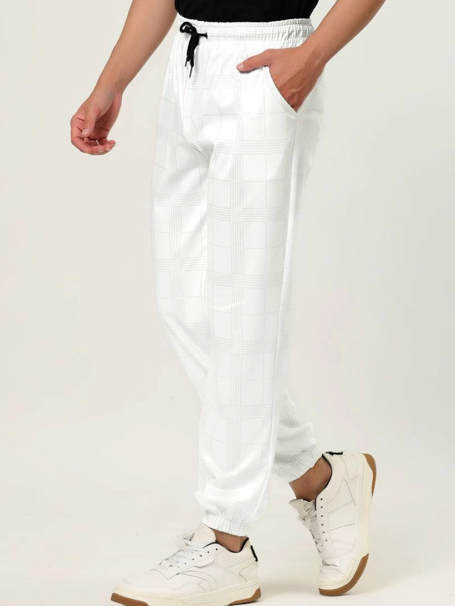 Men's Slim Fit Plaid Jogger Pants Casual Athletic Track Sweatpants with Drawstring
