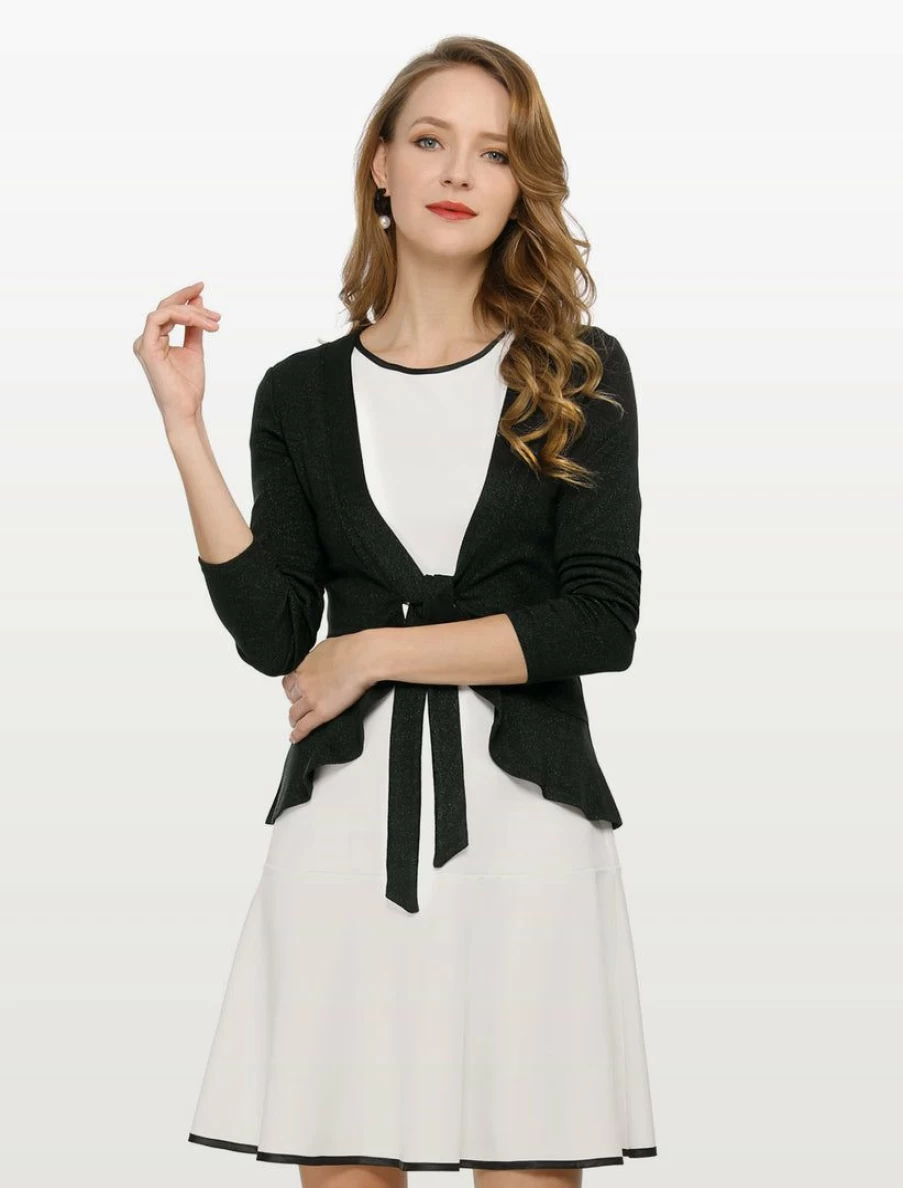 Women's Tie Front Ruffled Hem Crop Knit Cardigan - Lightweight Summer Cover-Up