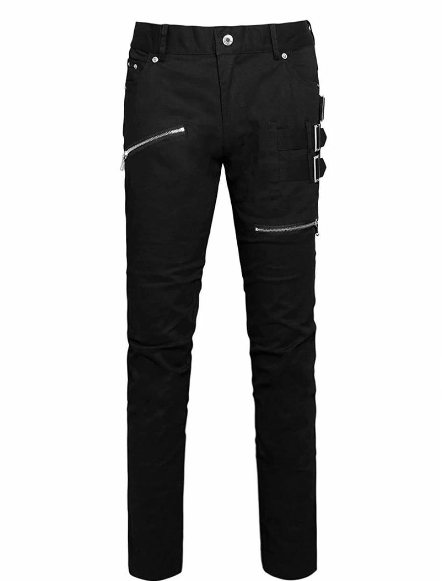 Men's Gothic Punk Rock Slim Fit Pants with Zipper, Buckle, and Patch Pockets for Casual Wear
