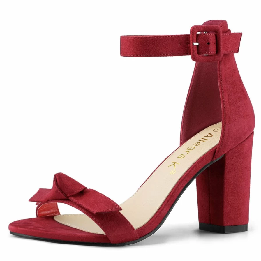 Women's Open Toe Ankle Strap Sandals with Bow Detail and Chunky Heel - Comfortable Summer Dress Shoes